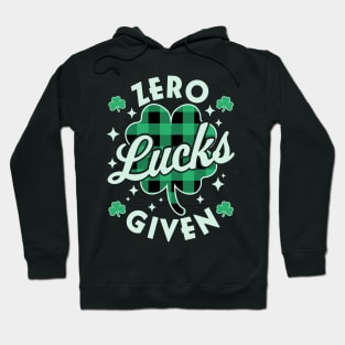 Zero Lucks Given Funny St Patricks Day Green Plaid Shamrock Hoodie